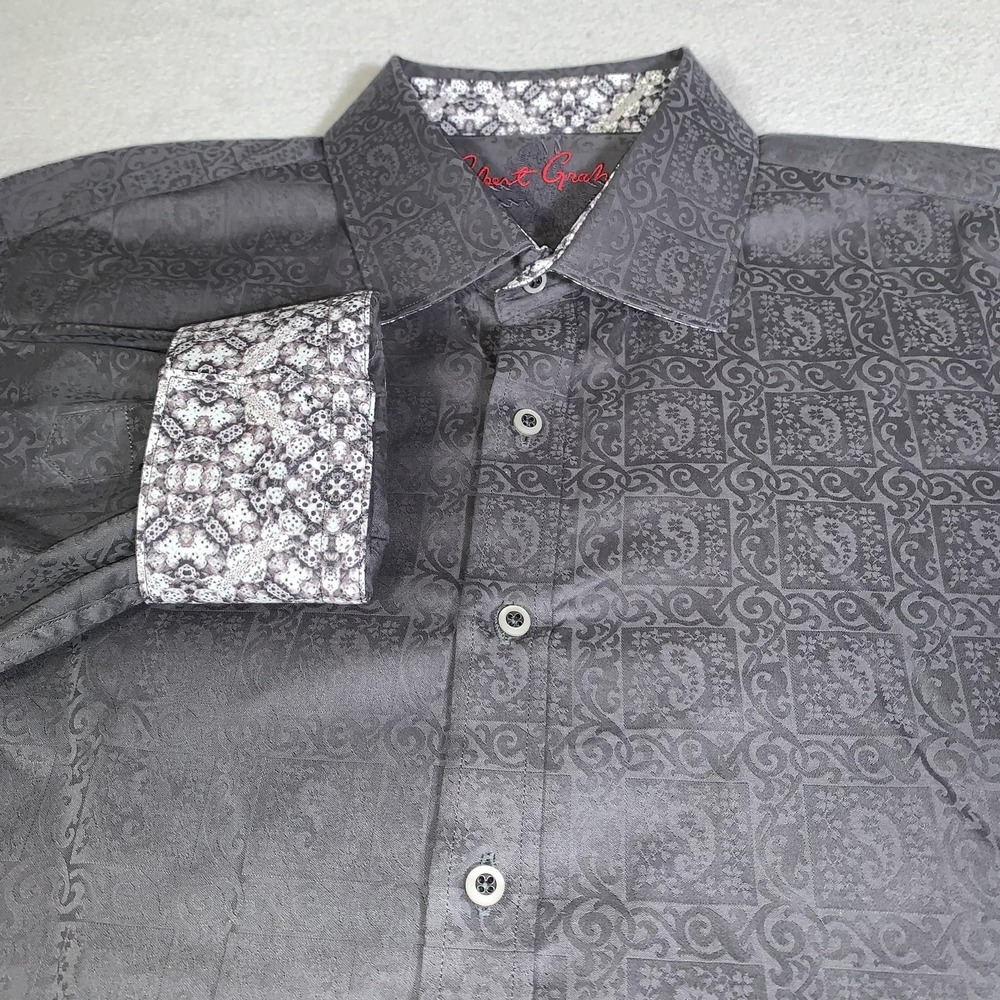 Robert Graham Shirt Mens 2XL Gray Jacquard Paisley Long Sleeve Button Up Classic